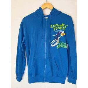 Vintage Road Runner Coyote Hoodie Zip Up Y2K Looney Tunes Blue Size XS